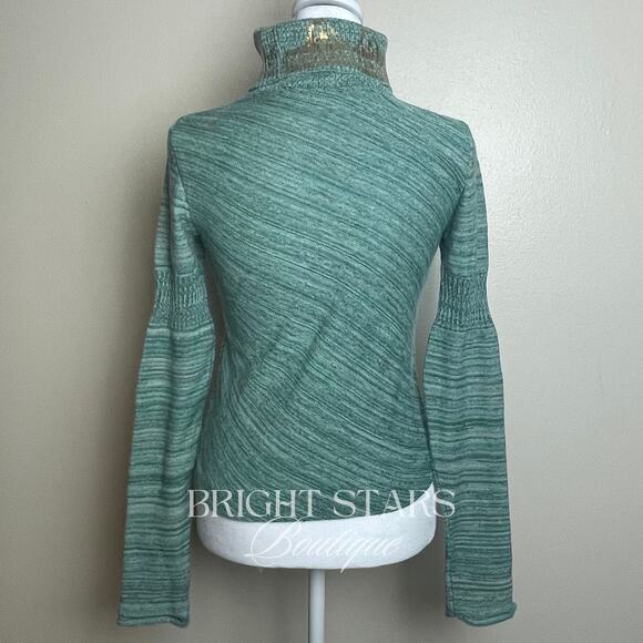 Rare Green Sweater Long Sleeve Gold Foiled Turtleneck ALT ASO Monica Lorelai - Picture 6 of 10